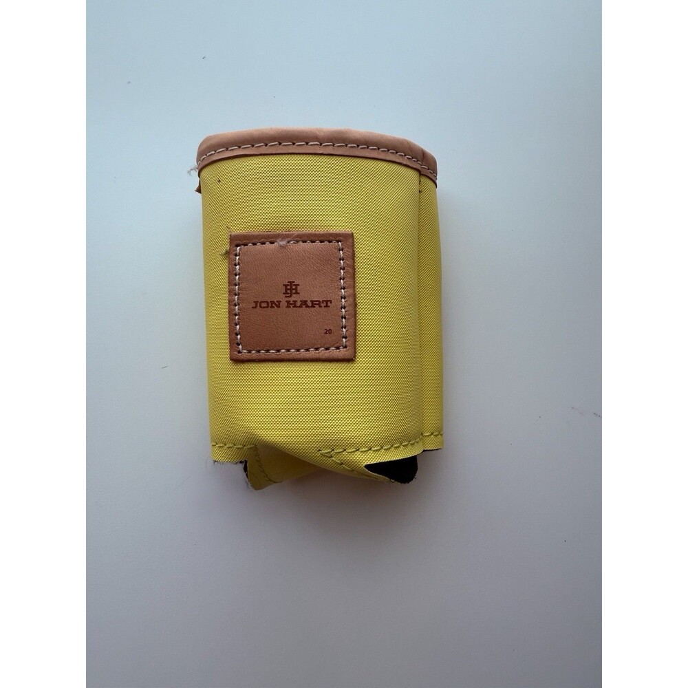 Jon Hart Yellow Canvas Leather Can Koozie Drink Holder Monogram Ready